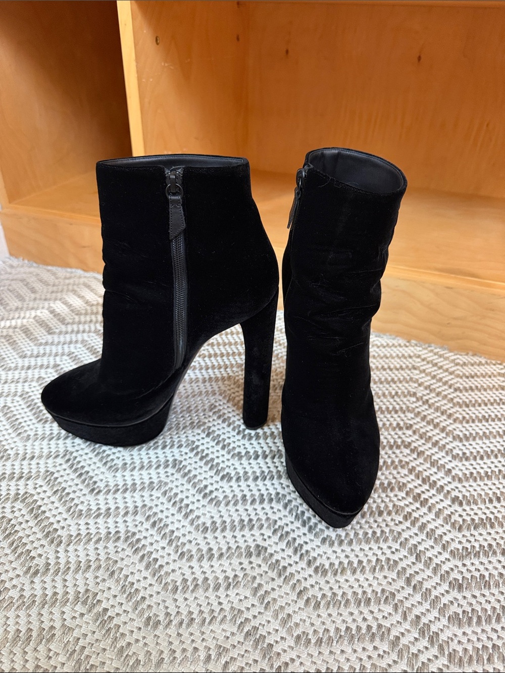 Women’s Casadei Black Velvet High-Heel Ankle Boots - Elegant Platform Stiletto